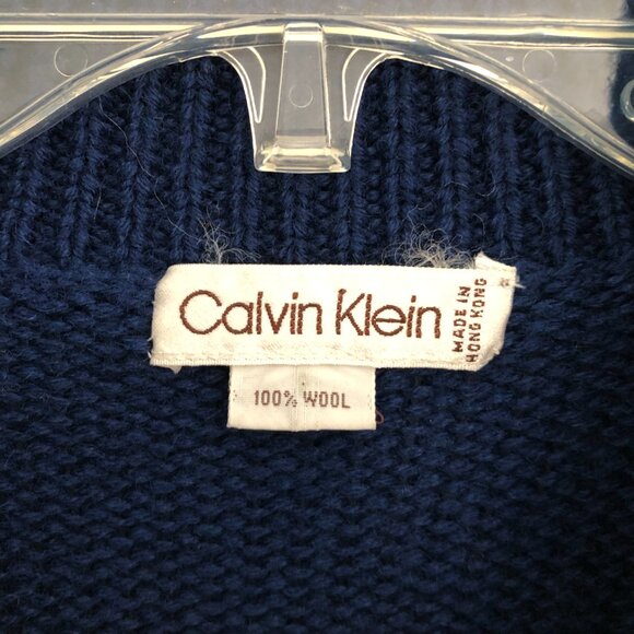 Vintage Calvin Klein Unisex Sweater Cardigan Navy Blue Women Size S - Men XS - Picture 6 of 11
